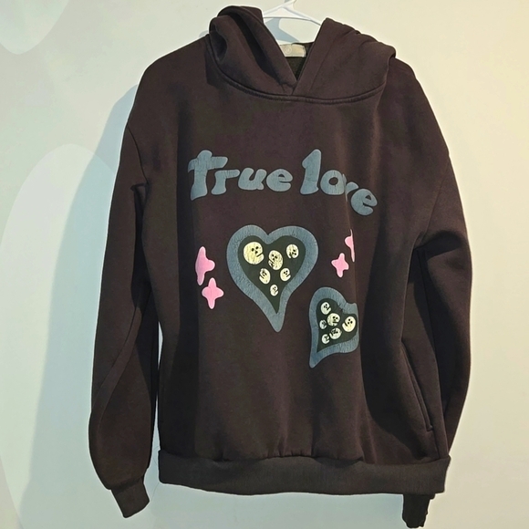 SHEIN Tops - True Love gray blue pink hoodie. Size XL. Worn distressed look.